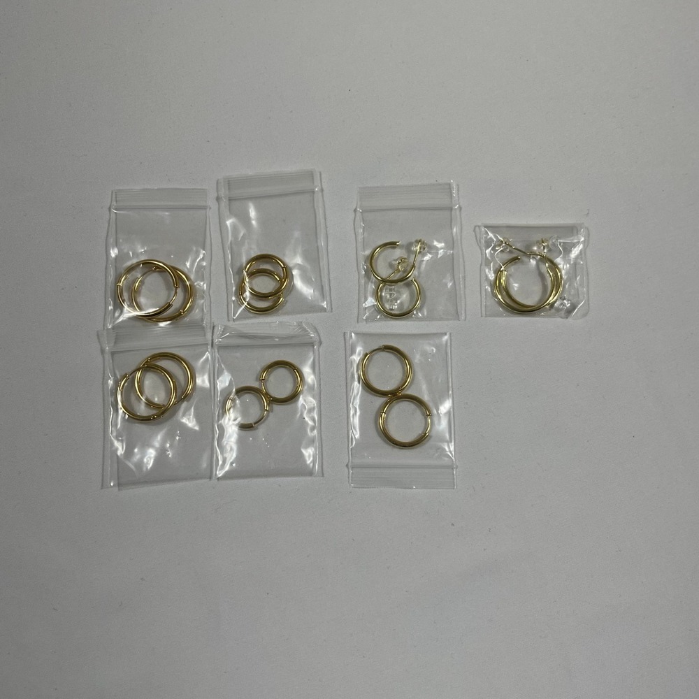 Hoop Earrings Set Gold Tone Polished Round 7 Pairs Lot Dance Costume Jewelry